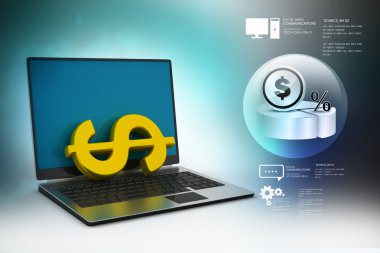 Dolar işareti olan dizüstü bilgisayar