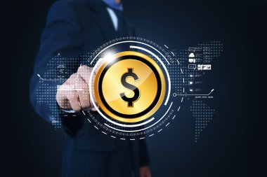 Dolar işareti üzerinde gösteren bir el