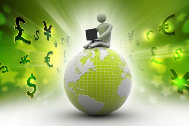 Dizüstü bilgisayar ile dünya üzerinde oturan adam