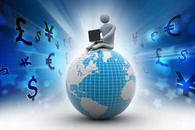 Dizüstü bilgisayar ile dünya üzerinde oturan adam