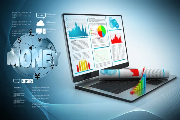 Laptop mit Finanzbericht — Stockfoto