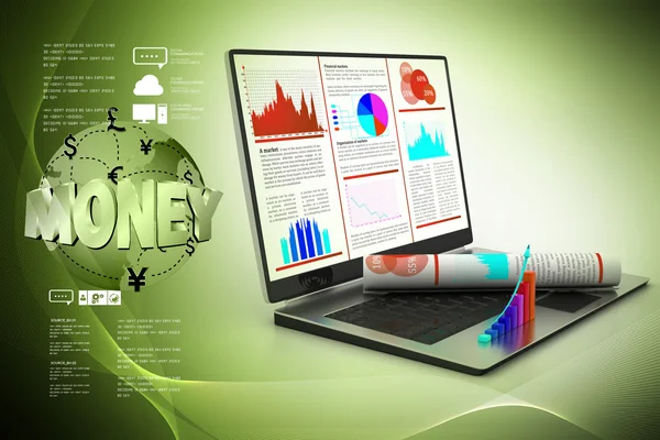 Laptop mit Finanzbericht — Stockfoto