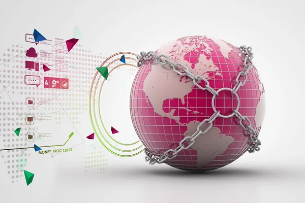 Earth globe close in chain — Stock Photo, Image