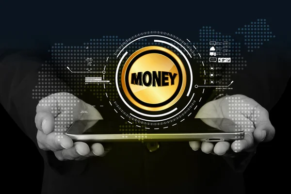 Signo de dinero en tableta digital — Foto de Stock