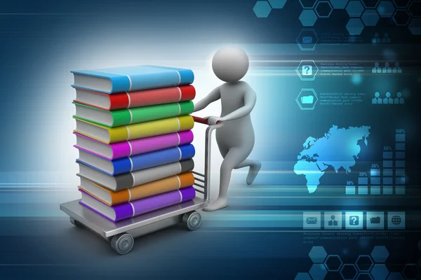 Man pushing hand truck with books — Stock Photo, Image