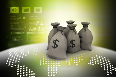 Para çantaları dolar işareti olan Grup