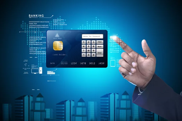 Biznesmen wyświetlone karty kredytowej — Zdjęcie stockowe