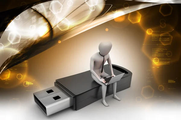 Man and laptop sitting on usb — Stock Photo, Image