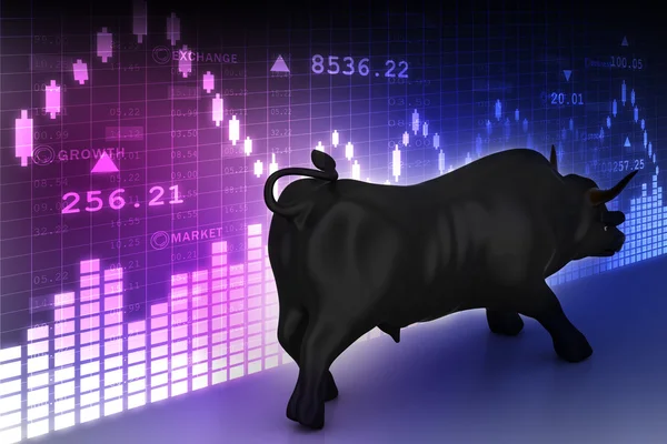 Financial graphs with bull — Stock Photo, Image