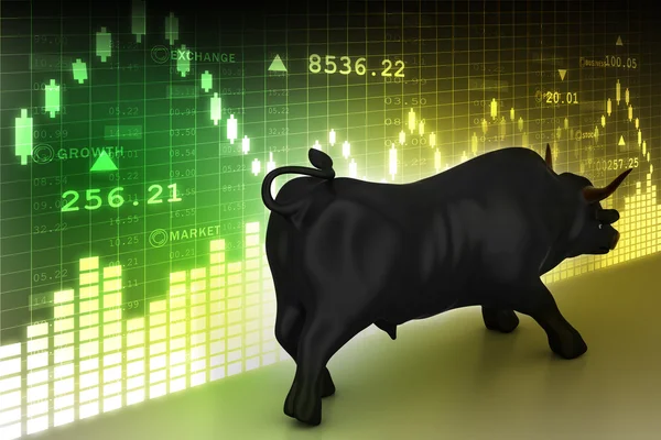 Financial graphs with bull — Stock Photo, Image