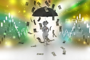 Adam para yağmurda şemsiye ile