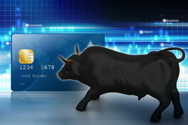 Zwarte business bull met credit card — Stockfoto