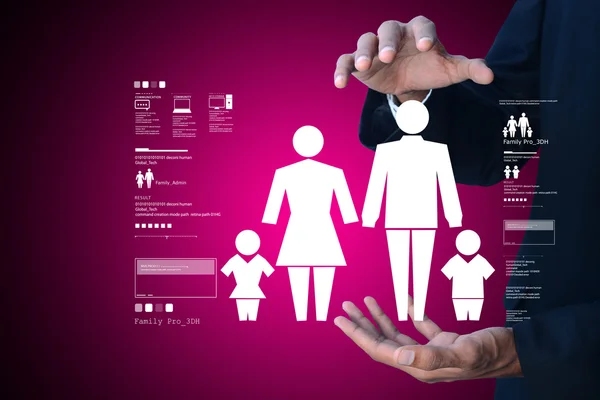 Businessman and family with futuristic interface — Stock Photo, Image