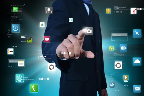 Businessman using futuristic interface — Stock Photo, Image