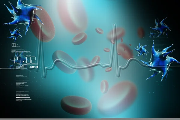 Blood cells and cardiogram — Stock Photo, Image
