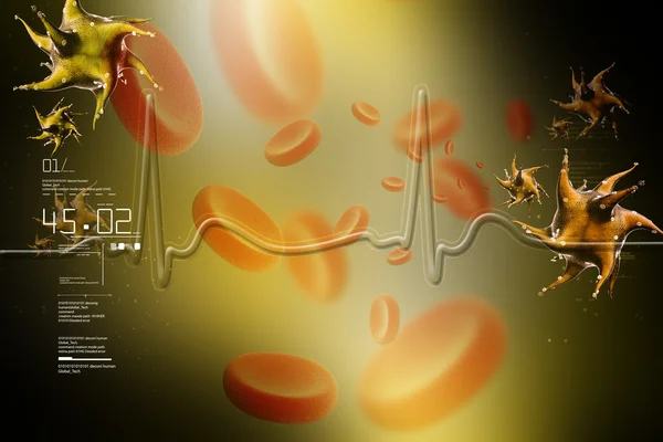 Blood cells and cardiogram — Stock Photo, Image