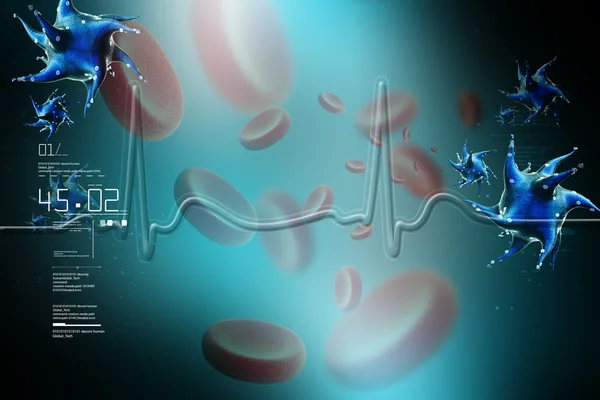 Blood cells and cardiogram — Stock Photo, Image