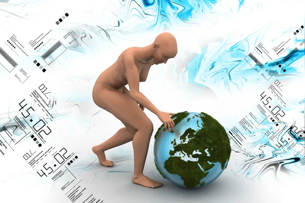 Woman pushing earth — Stock Photo, Image