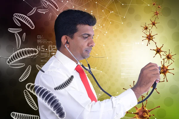 Doctor with stethoscope and bacterias — Stock Photo, Image