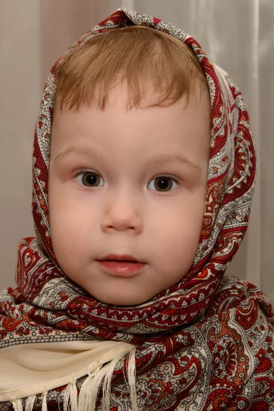 Portrait Girl Ornate Scarf — Stock Photo, Image