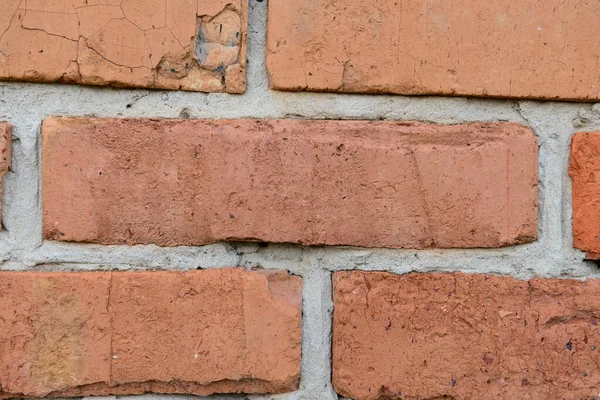 Part Building Wall Made Old Red Brick — Fotografia de Stock