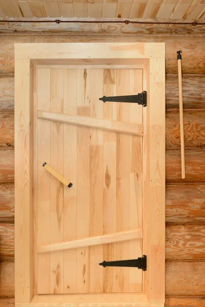 Деревянная Дверь Деревянном Бревенчатом Доме — стоковое фото