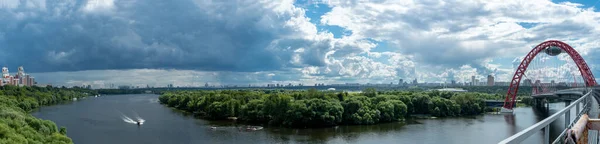 Grande Vue Panoramique Sur Virage Rivière Moskva Pont Jivopisny Paysage — Photo