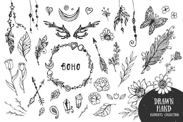 Set of Boho Style Frames and hand drawn elements — Stock Vector