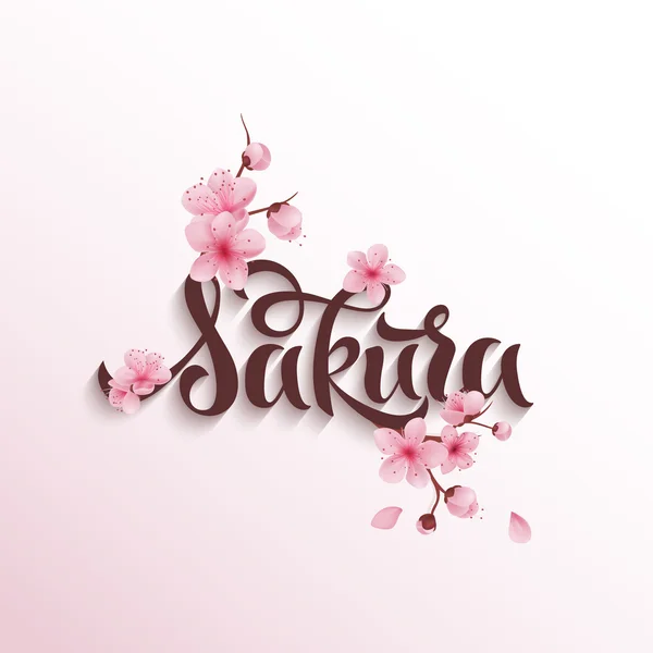 Vector illustratie sakura kers, tak met bloeiende bloemen, Japan bloemen — Stockvector