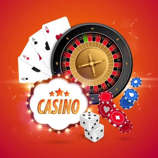 Casino background with cards, chips, craps and roulette. Vector illustration — Stock Vector