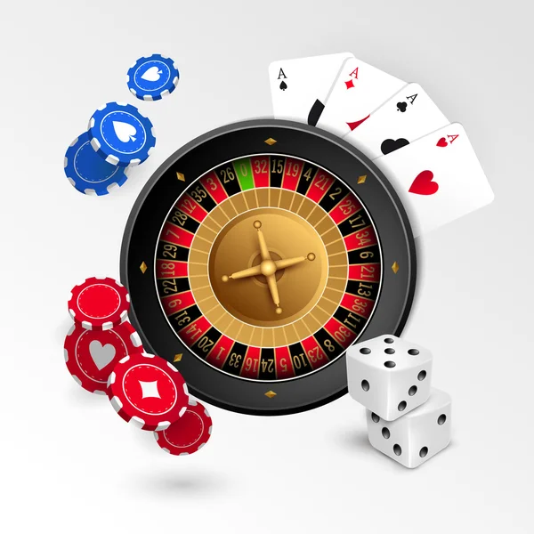Kasino pozadí karty, žetony, craps a ruleta. Vektorové ilustrace — Stockový vektor