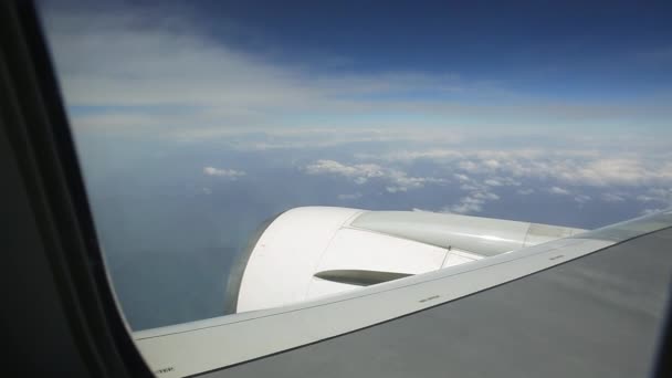 Voir elyuminatory survolant les montagnes dans les nuages en avion de passagers — Video
