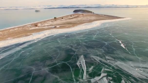 Aerial survey from the air. Winter. Lake Baikal. Small sea — Stock Video