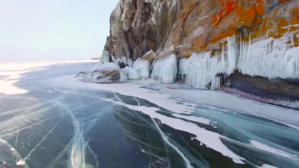 Aerial survey from the air. Winter. Lake Baikal. Small sea — Stock Video