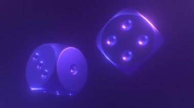 Soyut Yüzen Zar Parlak Yansıtıcı Neon Işığı Altında Dönüyor - 4K Kusursuz Döngüsüz Döngü Hareketi Arkaplan Canlandırması