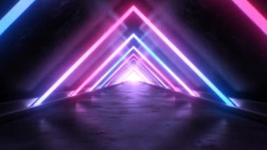 Soyut Neon Üçgen Tünel ve Estetik Mavi Parlak Yansıma - 4K Kusursuz VJ Döngüsüz Arkaplan Animasyonu