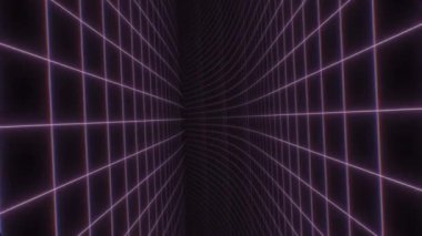 Dalgalı Sentetik Dalgalar Arasında Uç Neon Şebeke Bükme Koridoru Yolu - 4K Kusursuz Döngü Hareketi Arkaplan Canlandırması