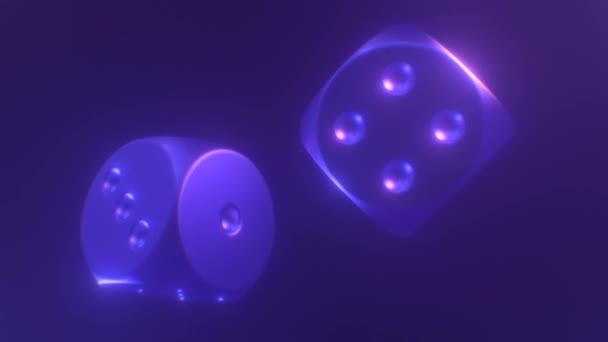 Abstract Floating Dice Spin Under Shiny Reflective Neon Black Light - 4K Seamless Loop Motion Background Animation — Stock Video