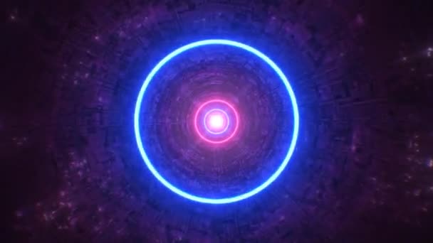 Abstract Neon Lights Rings Spin in Futuristic Sci-Fi Endless Tunnel - 4K Seamless Loop Motion Background Animation — Vídeo de Stock