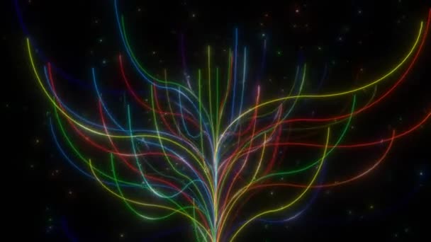 Soyut Neon Gökkuşağı Parlak Işık Ağacı ve Parlayan Parçacık Yıldızları - 4K Kusursuz Döngüsüz Döngü Arkaplan Animasyonu — Stok video