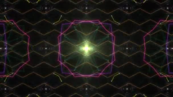 Abstract Rainbow Glowing Neon Kaleidoscope Rotating Fractal Pattern - 4K Seamless Loop Motion Background Animation — Stok Video