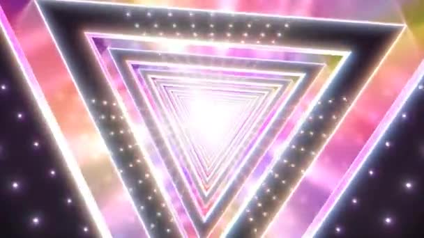Résumé Tunnel triangle futuriste rétro et portail de lumières arc-en-ciel - Animation de fond de boucle sans couture 4K — Video