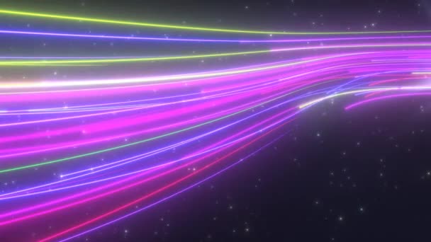 Abstraktní Rainbow Light Trail Curve Streams Flow and Glowing Stars - 4K Seamless Loop Motion Background Animation — Stock video