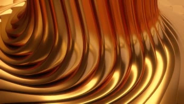 Abstraktní lesklé zlaté kovové vlnové záhyby kroutící se zpět a dopředu - 4K bezešvé VJ smyčka pohybu animace na pozadí — Stock video