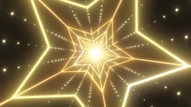 Schöne Sterne-Neon-Tunnel und endlose Glühlichter leuchten hell - 4K Seamless Loop Motion Hintergrundanimation — Stockvideo
