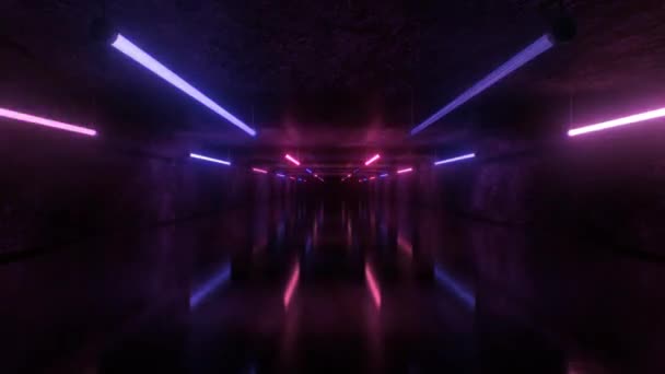 Flashing Neon Lights Tubes in Concrete Tunnel Rave Glow Reflections - 4K Seamless Loop Motion Background Animation — Stock Video