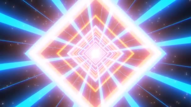 Fly in Futuristic Sci-Fi Orange Blue Diamond Square Neon Tunnel - 4K Seamless Loop Motion Background Animation — Stock video