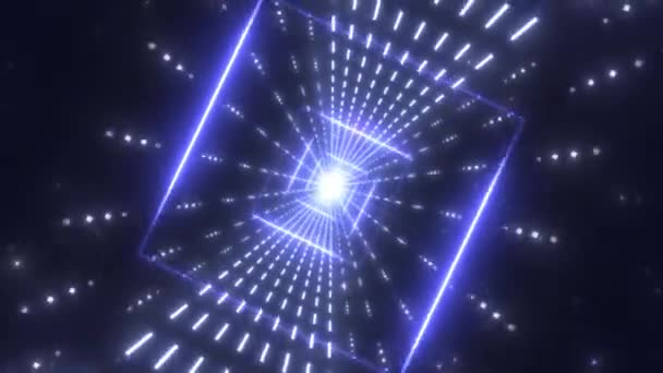 Futuristische Neonlichter Blinkender Tunnel endloser blauer Leuchtquadrate - 4K Seamless Loop Motion Hintergrundanimation — Stockvideo