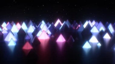 Glass Neon Piramitleri Parlak Retro Fütüristik Gece Manzarası - 4K Kusursuz Döngüsüz Döngü Hareketi Arkaplan Canlandırması