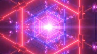 Neon Lazer Işını Bilimkurgu Fütüristik Sonsuz Tünel Metal Yansımaları - 4K Kusursuz Döngüsüz Döngü Arkaplan Animasyonu